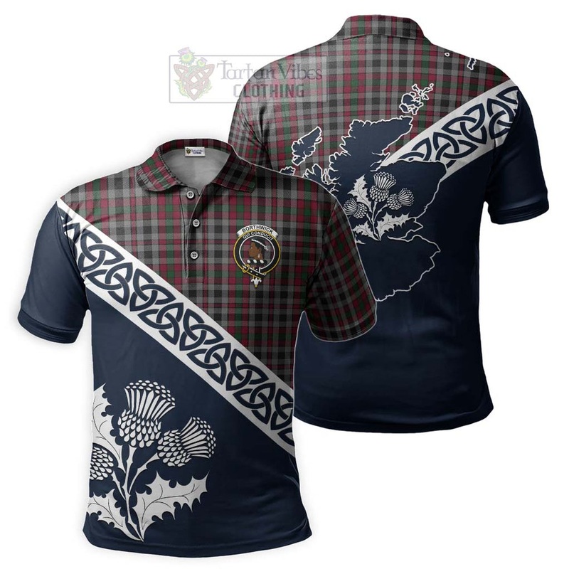 Borthwick Tartan Polo Shirt Featuring Thistle and Scotland Map