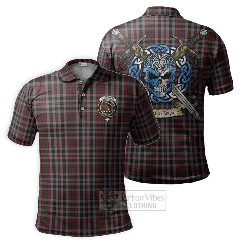 Borthwick Tartan Polo Shirt with Family Crest Celtic Skull Style