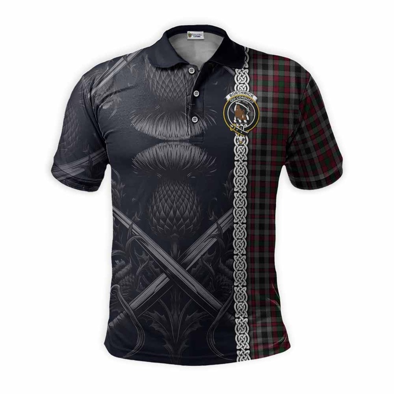 Borthwick Tartan Polo Shirt with Family Crest Cross Sword Thistle Celtic Vibes