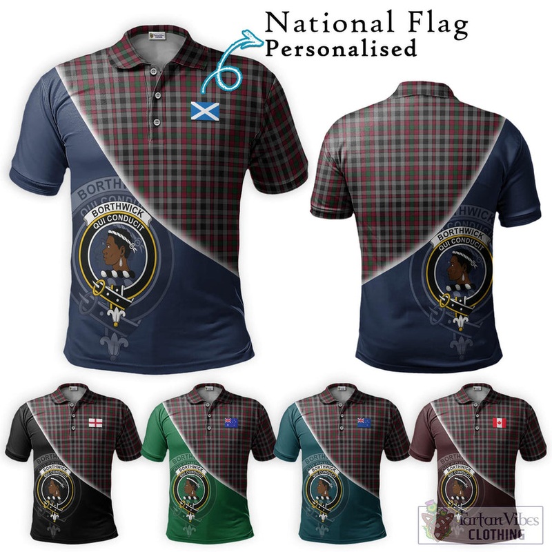 Borthwick Tartan Polo Shirt with Personalised National Flag and Family Crest Half Style