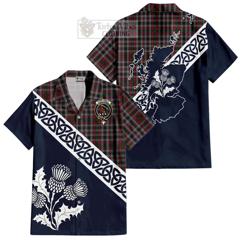 Borthwick Tartan Short Sleeve Button Shirt Featuring Thistle and Scotland Map
