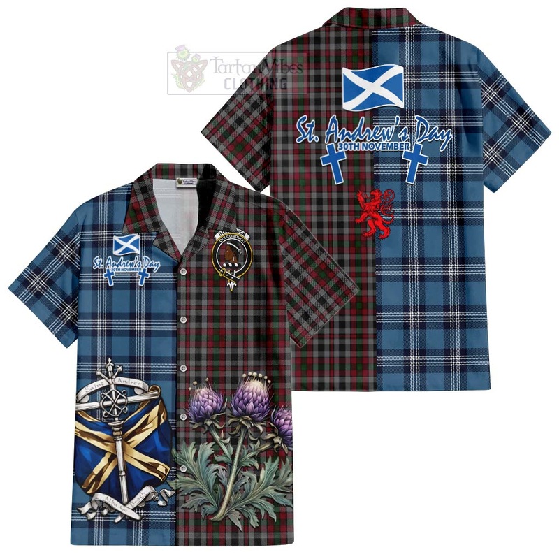 Borthwick Tartan Short Sleeve Button Shirt Happy St. Andrew's Day Half Tartan Style