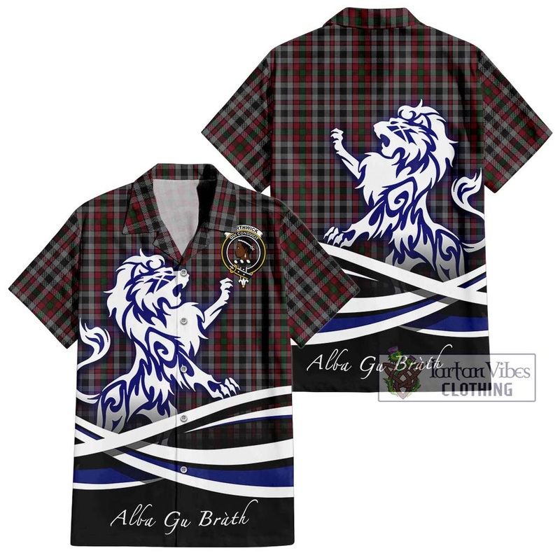 Borthwick Tartan Short Sleeve Button Shirt with Alba Gu Brath Regal Lion Emblem