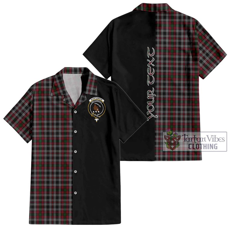 Borthwick Tartan Short Sleeve Button Shirt with Family Crest and Half Of Me Style