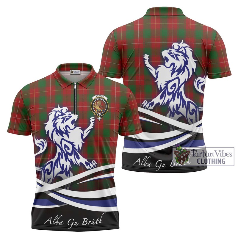McPhee Tartan Zipper Polo Shirt with Alba Gu Brath Regal Lion Emblem