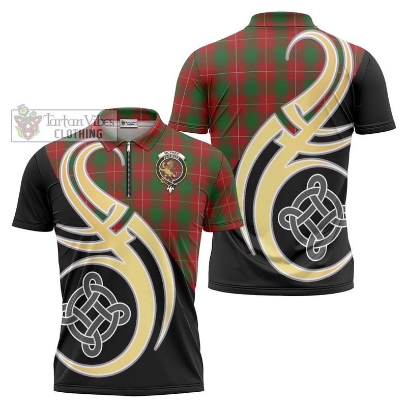 McPhee Tartan Zipper Polo Shirt with Family Crest and Celtic Symbol Style
