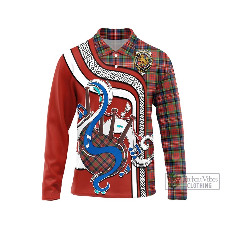 McPherson Ancient Tartan Long Sleeve Polo Shirt with Epic Bagpipe Style