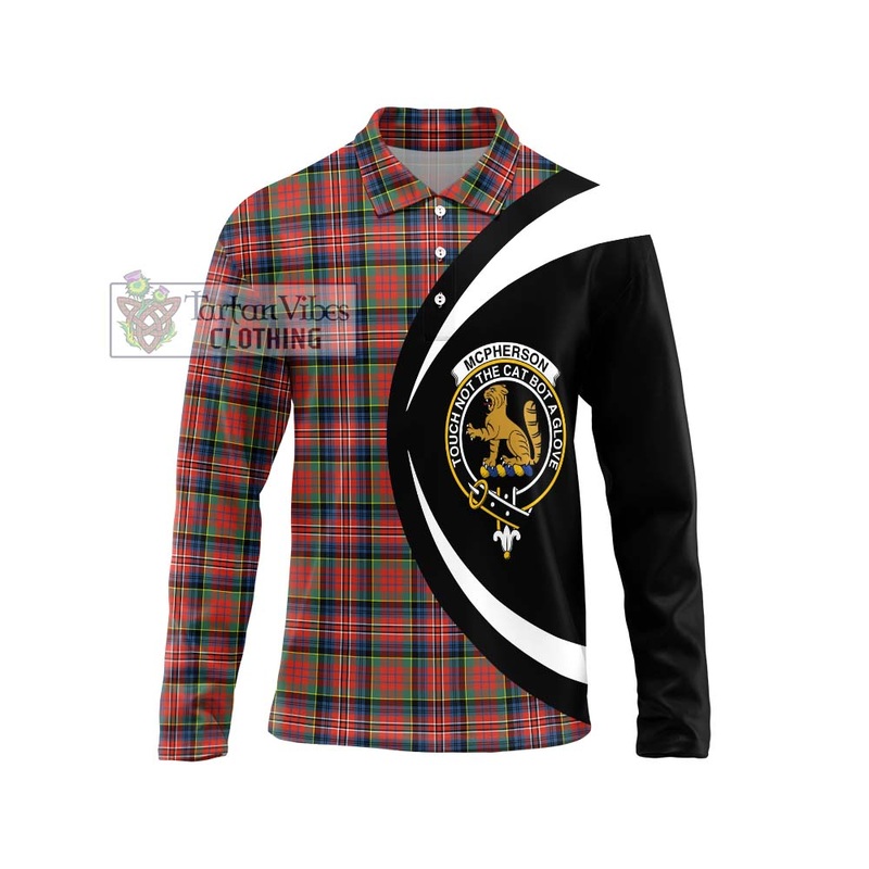 McPherson Ancient Tartan Long Sleeve Polo Shirt with Family Crest Circle Style