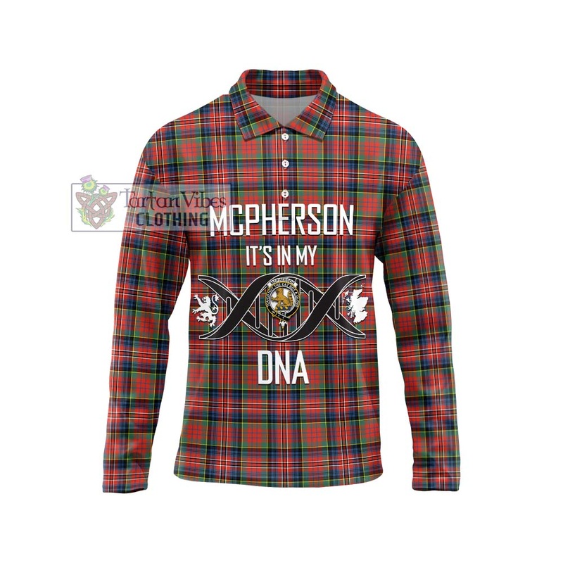 McPherson Ancient Tartan Long Sleeve Polo Shirt with Family Crest DNA In Me Style