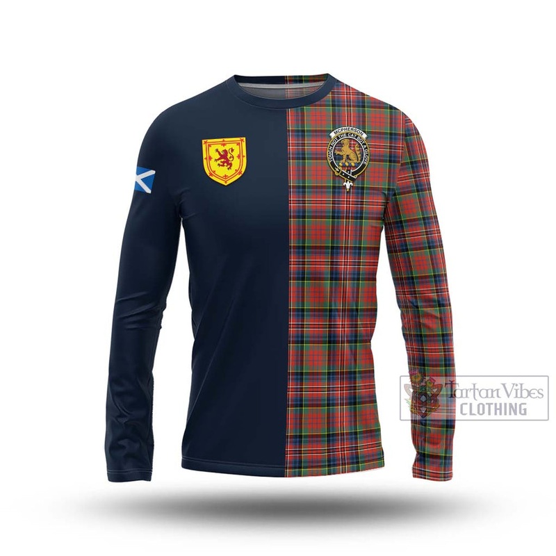 McPherson Ancient Tartan Long Sleeve T-Shirt Alba with Scottish Lion Royal Arm Half Style