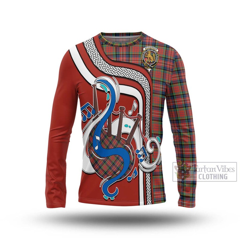 McPherson Ancient Tartan Long Sleeve T-Shirt with Epic Bagpipe Style