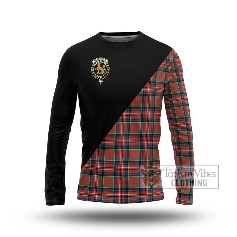 McPherson Ancient Tartan Long Sleeve T-Shirt with Family Crest and Military Logo Style