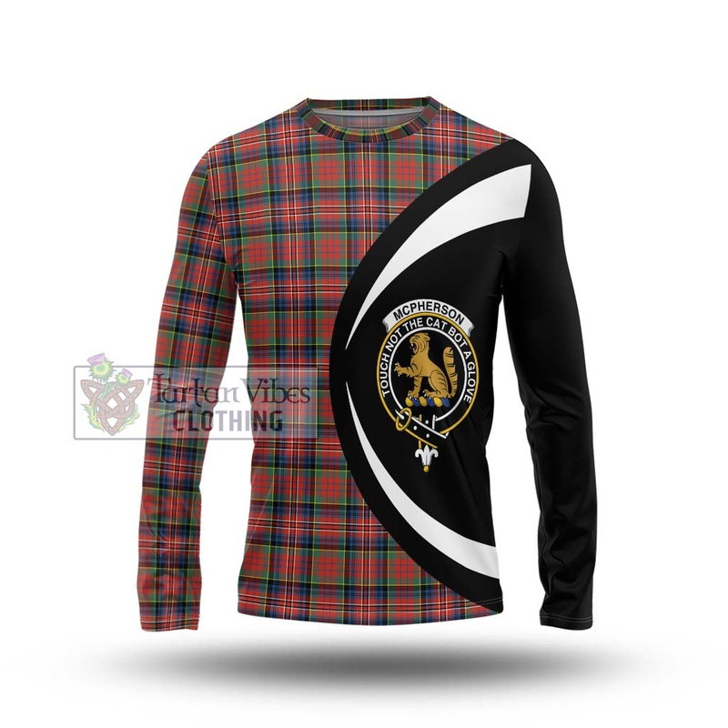 McPherson Ancient Tartan Long Sleeve T-Shirt with Family Crest Circle Style