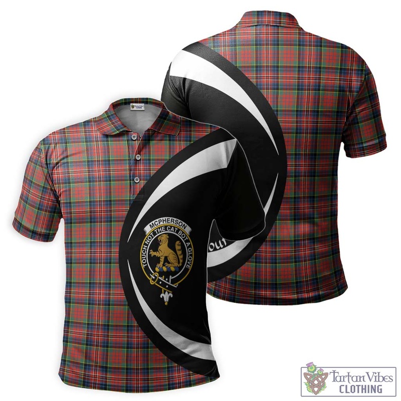 McPherson Ancient Tartan Men's Polo Shirt with Family Crest Circle Style