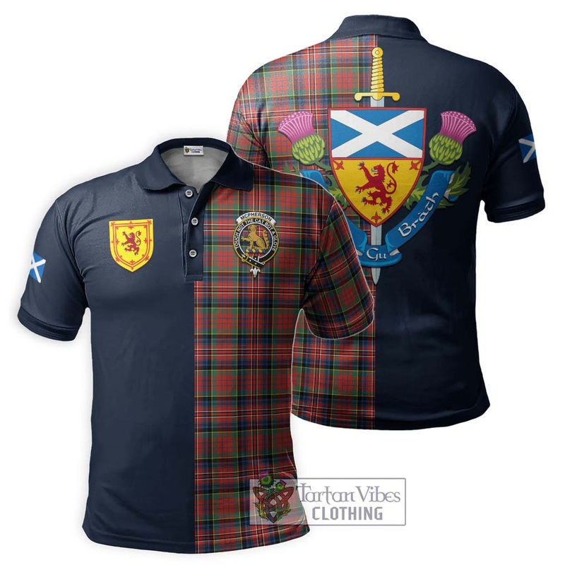 McPherson Ancient Tartan Polo Shirt Alba with Scottish Lion Royal Arm Half Style