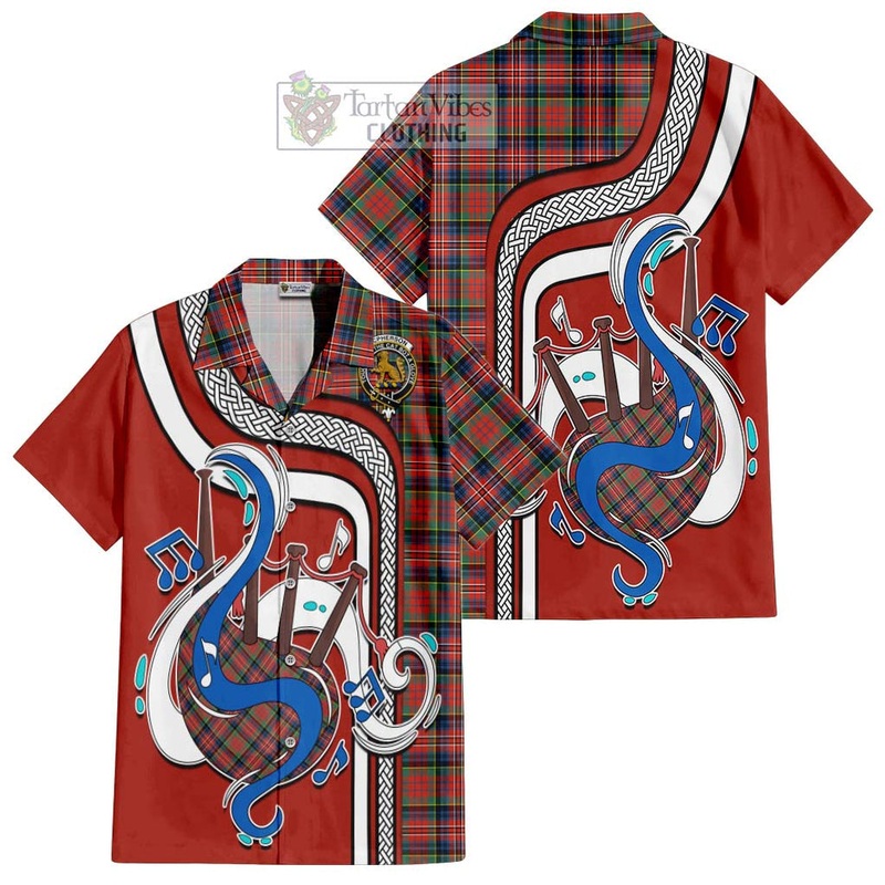 McPherson Ancient Tartan Short Sleeve Button Shirt with Epic Bagpipe Style