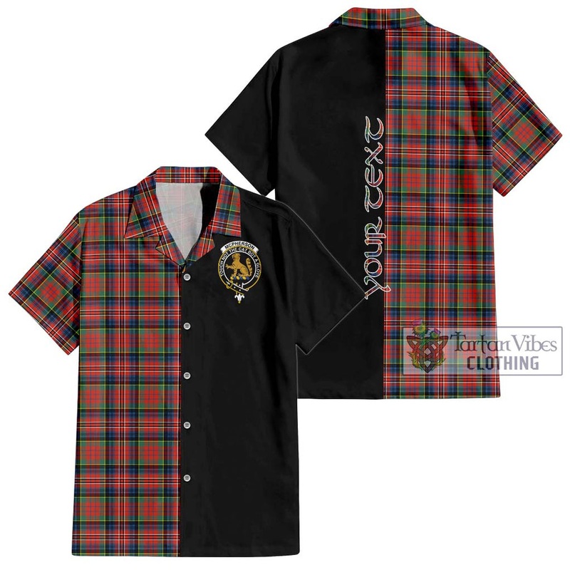 McPherson Ancient Tartan Short Sleeve Button Shirt with Family Crest and Half Of Me Style