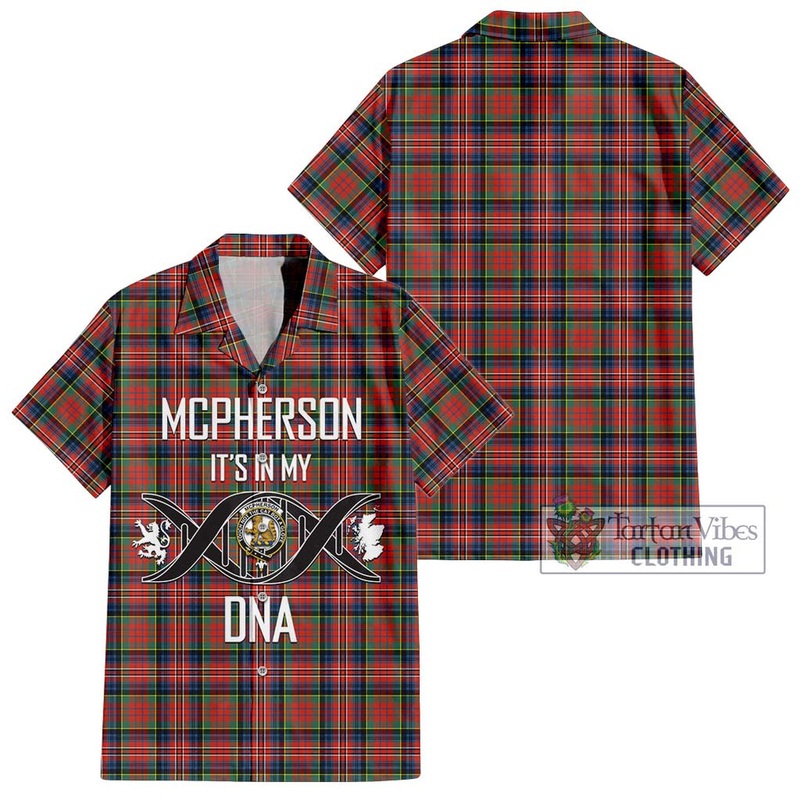 McPherson Ancient Tartan Short Sleeve Button Shirt with Family Crest DNA In Me Style