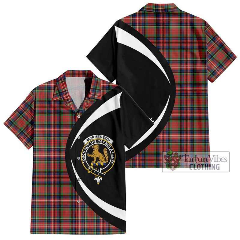 McPherson Ancient Tartan Short Sleeve Button Up with Family Crest Circle Style
