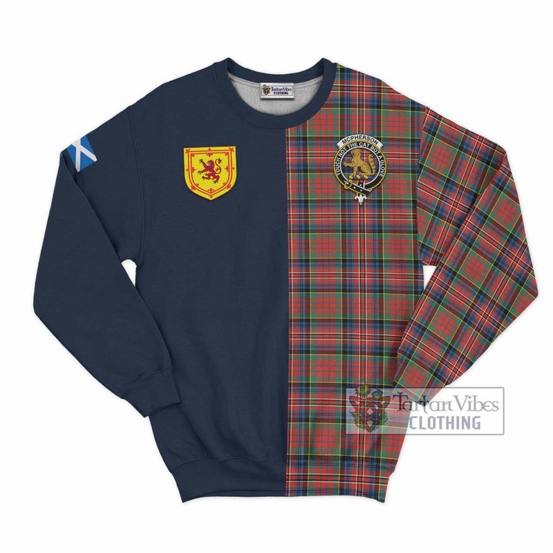 McPherson Ancient Tartan Sweatshirt Alba with Scottish Lion Royal Arm Half Style