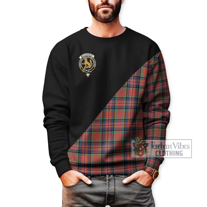 McPherson Ancient Tartan Sweatshirt with Family Crest and Military Logo Style