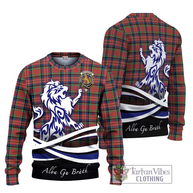 McPherson Ancient Tartan Ugly Sweater with Alba Gu Brath Regal Lion Emblem