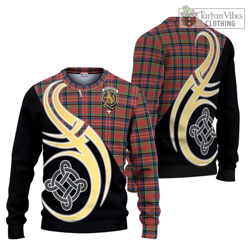 McPherson Ancient Tartan Ugly Sweater with Family Crest and Celtic Symbol Style