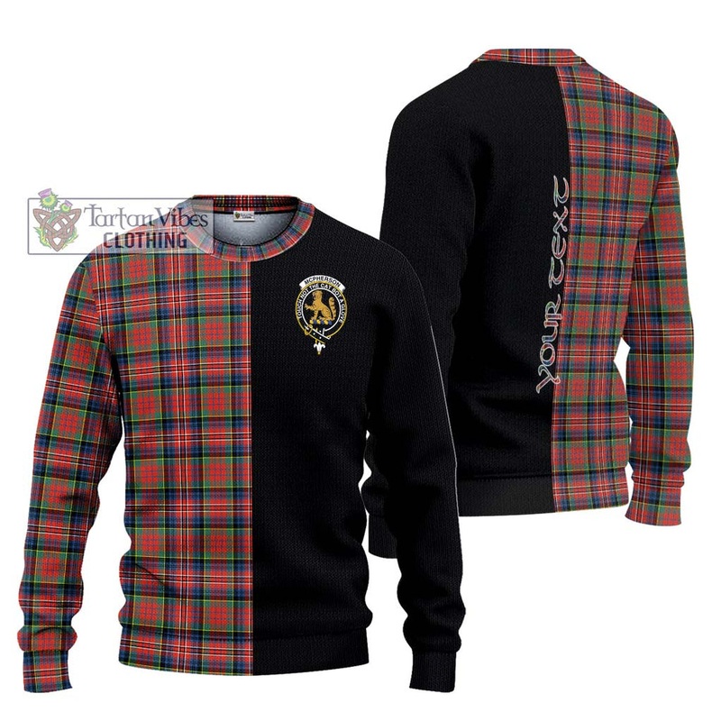 McPherson Ancient Tartan Ugly Sweater with Family Crest and Half Of Me Style