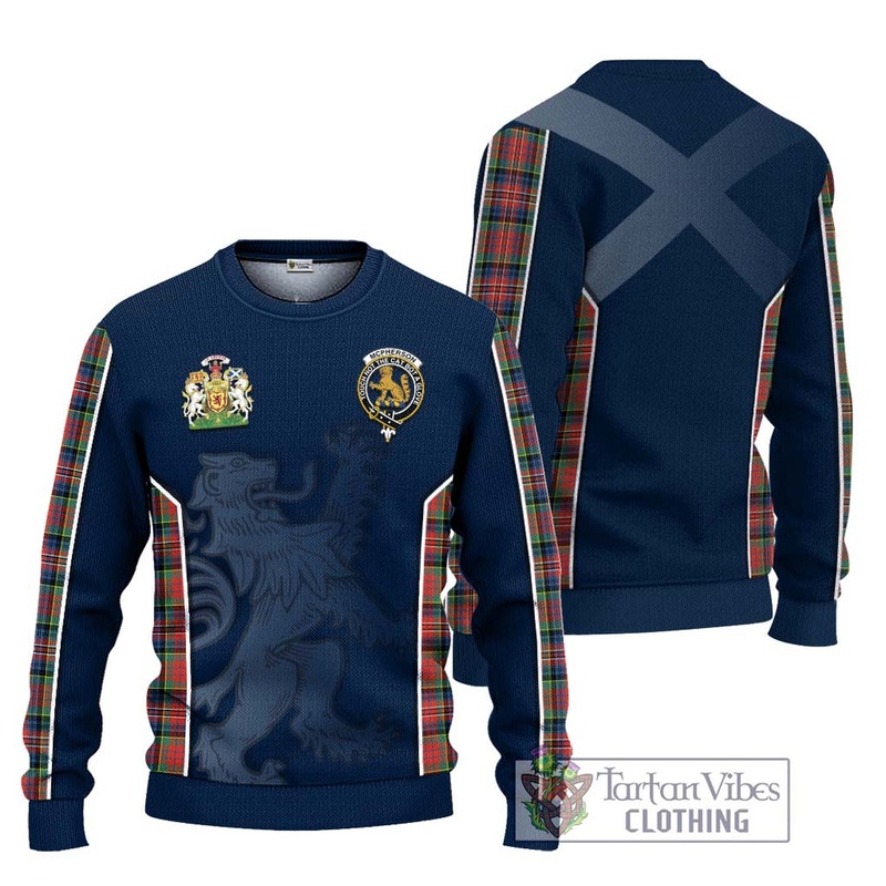 McPherson Ancient Tartan Ugly Sweater with Family Crest and Lion Rampant Vibes Sport Style