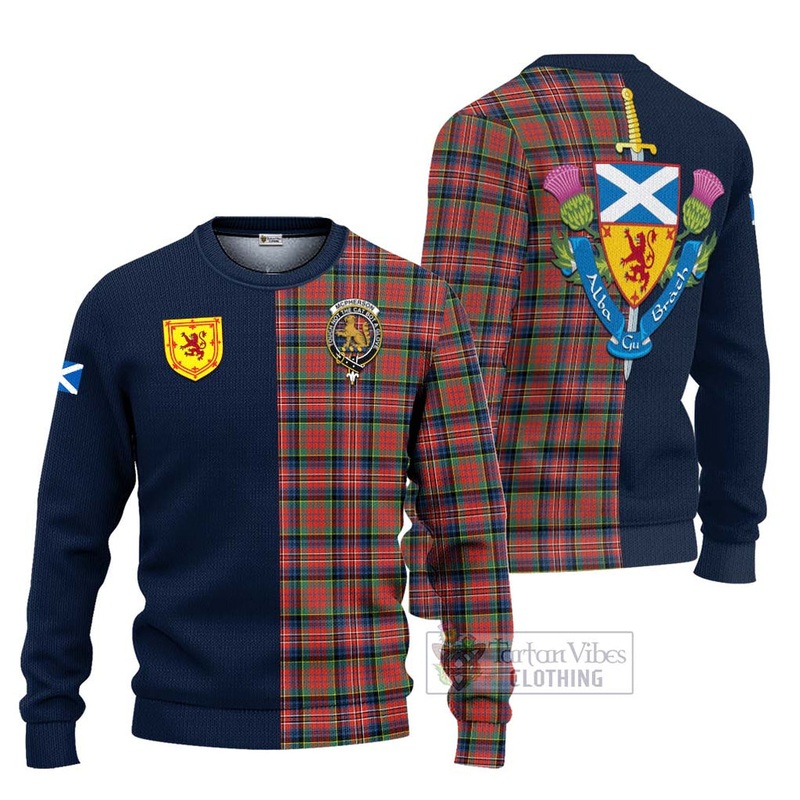 McPherson Ancient Tartan Ugly Sweater with Scottish Lion Royal Arm Half Style