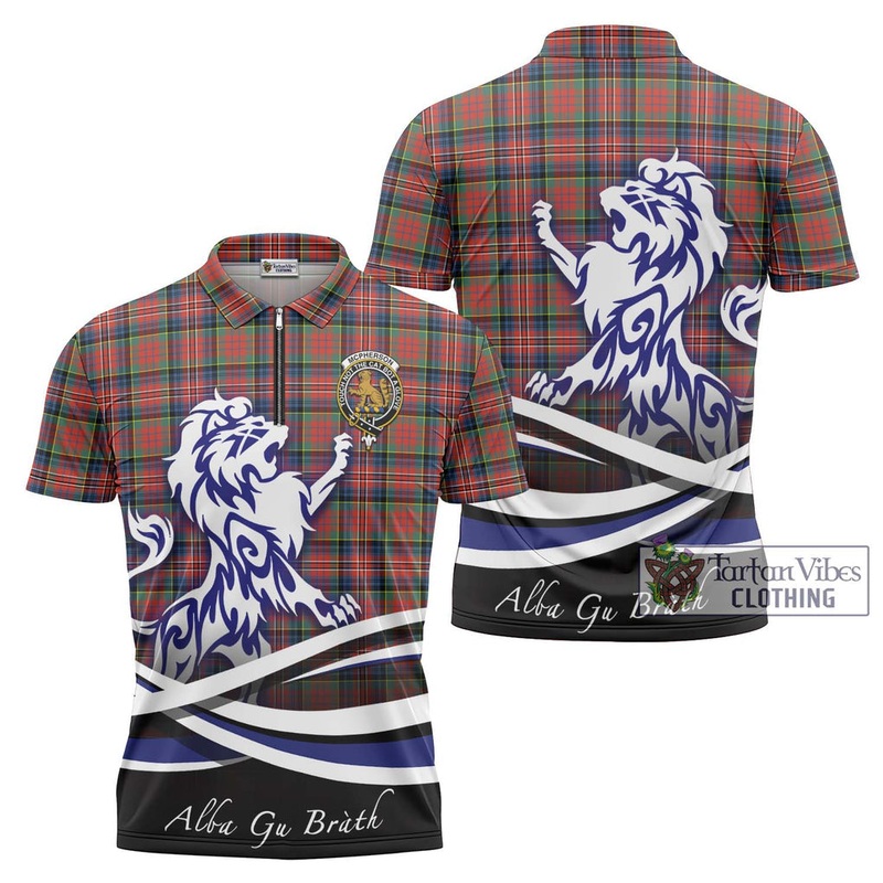 McPherson Ancient Tartan Zipper Polo Shirt with Alba Gu Brath Regal Lion Emblem