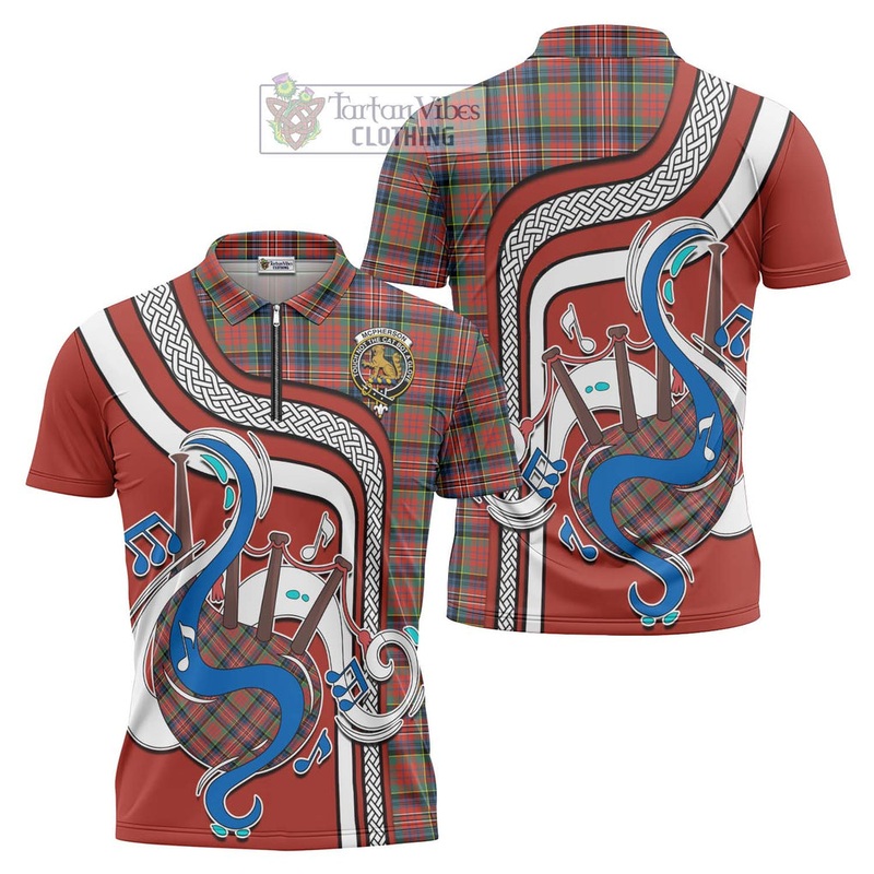 McPherson Ancient Tartan Zipper Polo Shirt with Epic Bagpipe Style