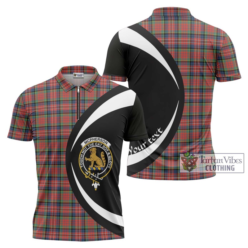 McPherson Ancient Tartan Zipper Polo Shirt with Family Crest Circle Style