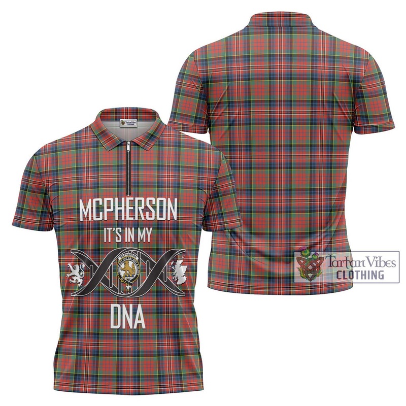 McPherson Ancient Tartan Zipper Polo Shirt with Family Crest DNA In Me Style