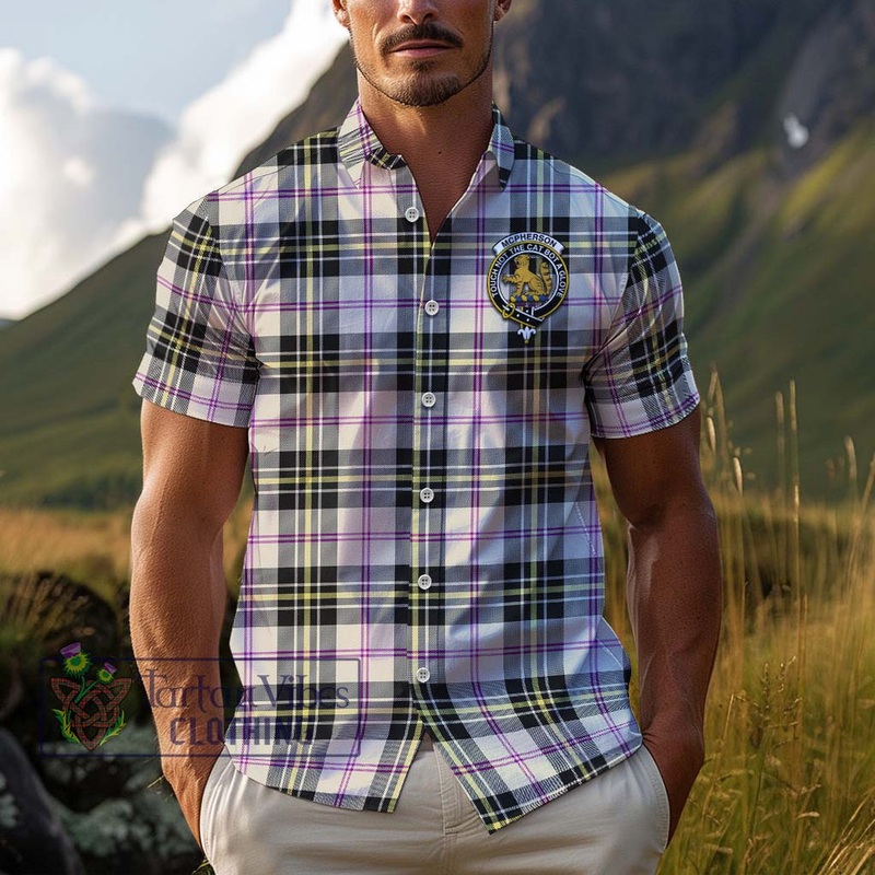 McPherson Dress Ancient Tartan Cotton Hawaiian Shirt with Family Crest