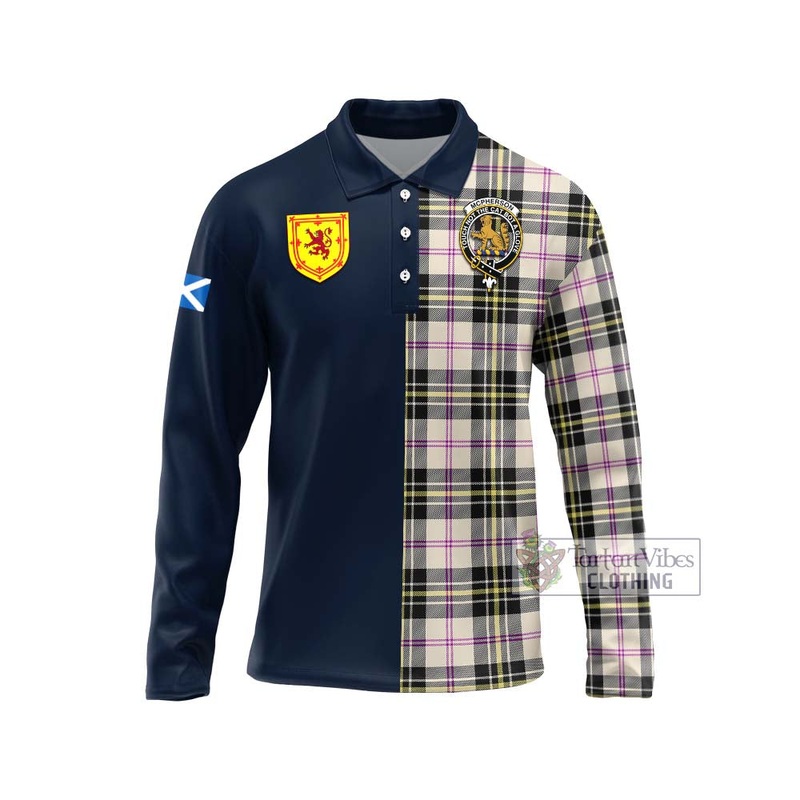 McPherson Dress Ancient Tartan Long Sleeve Polo Shirt Alba with Scottish Lion Royal Arm Half Style