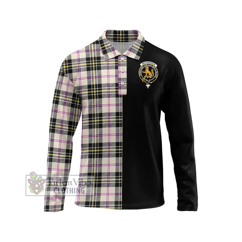 McPherson Dress Ancient Tartan Long Sleeve Polo Shirt with Family Crest and Half Of Me Style