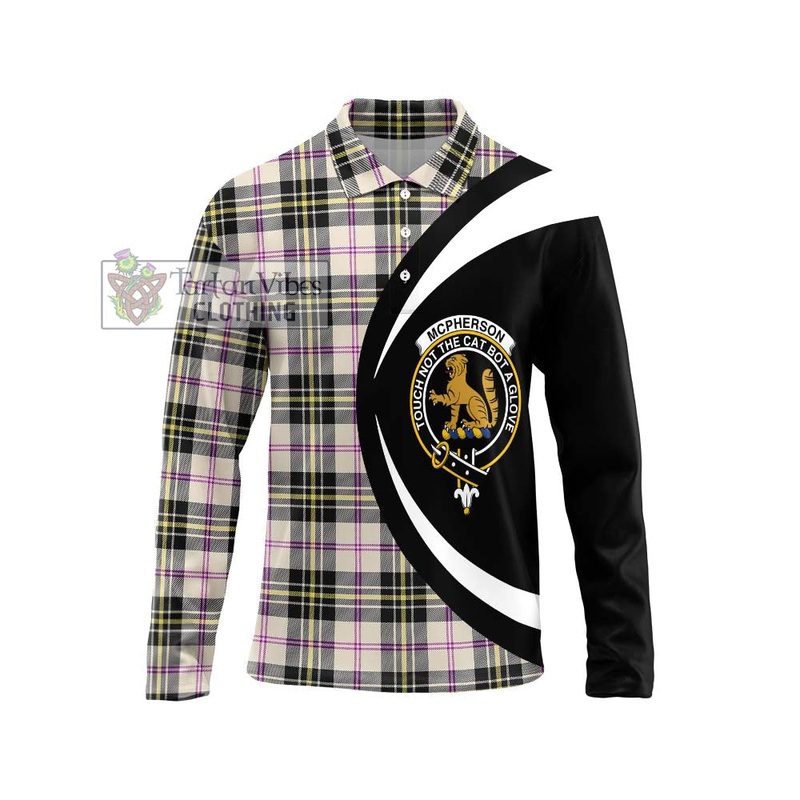 McPherson Dress Ancient Tartan Long Sleeve Polo Shirt with Family Crest Circle Style