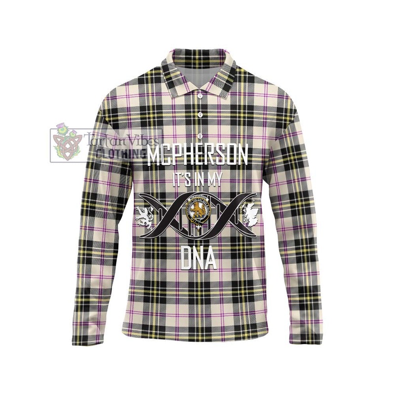 McPherson Dress Ancient Tartan Long Sleeve Polo Shirt with Family Crest DNA In Me Style