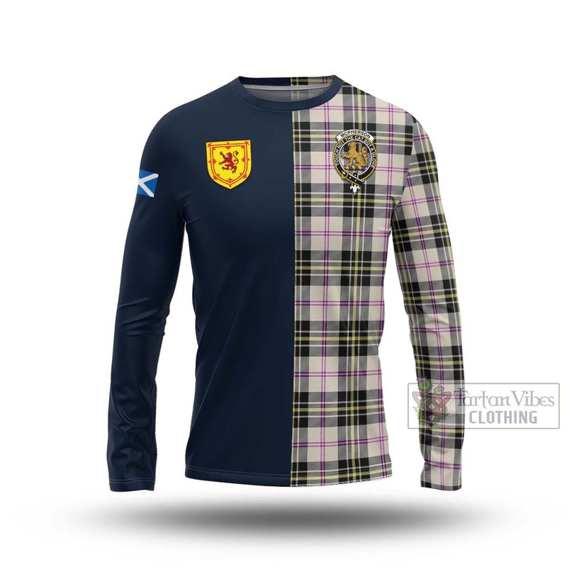 McPherson Dress Ancient Tartan Long Sleeve T-Shirt Alba with Scottish Lion Royal Arm Half Style