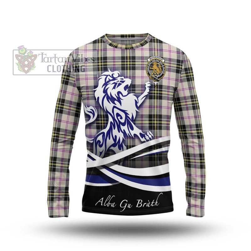 McPherson Dress Ancient Tartan Long Sleeve T-Shirt with Alba Gu Brath Regal Lion Emblem