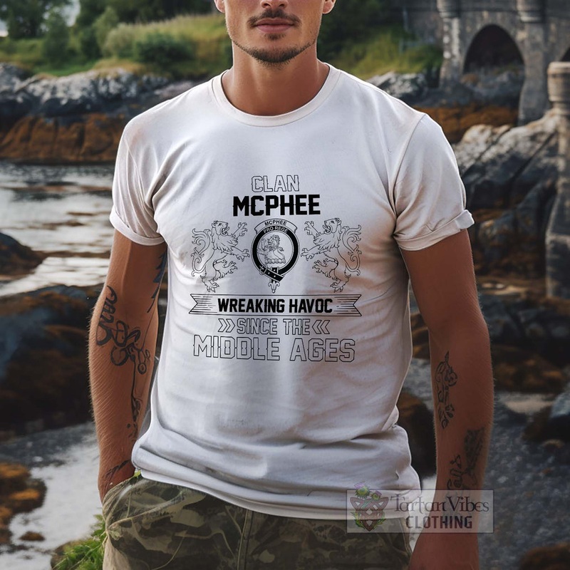 McPhee Family Crest 2D Cotton Men's T-Shirt Wreaking Havoc Style