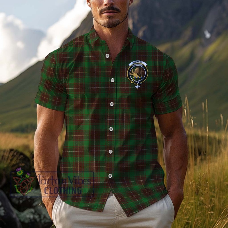 McPhee Hunting Tartan Cotton Hawaiian Shirt with Family Crest