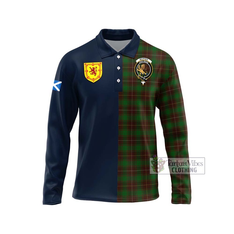 McPhee Hunting Tartan Long Sleeve Polo Shirt Alba with Scottish Lion Royal Arm Half Style