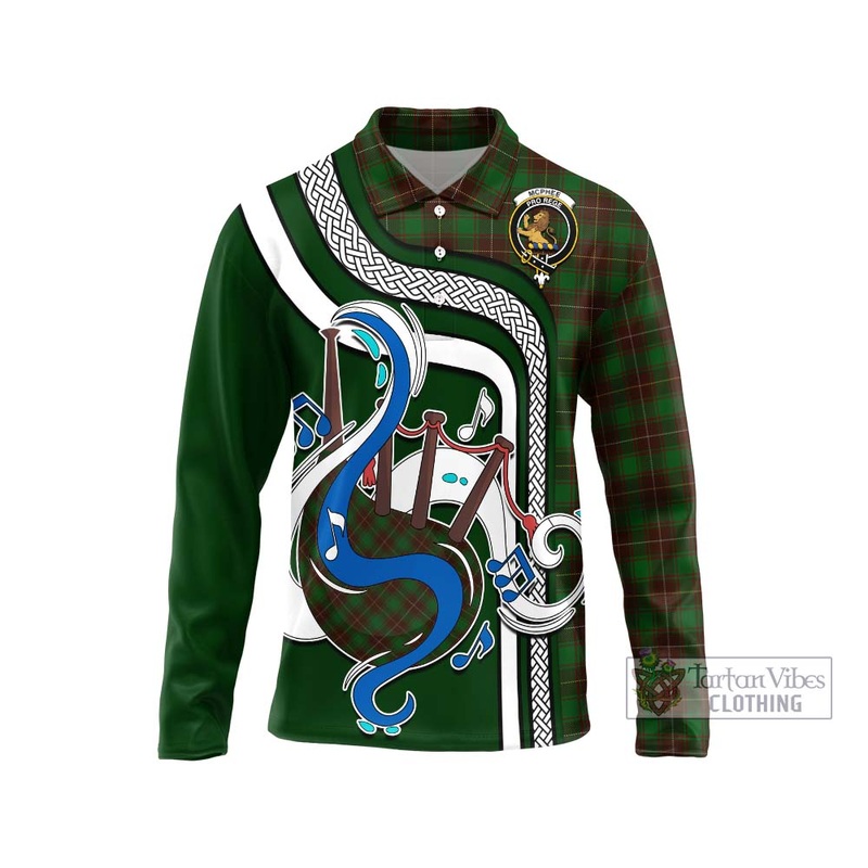 McPhee Hunting Tartan Long Sleeve Polo Shirt with Epic Bagpipe Style