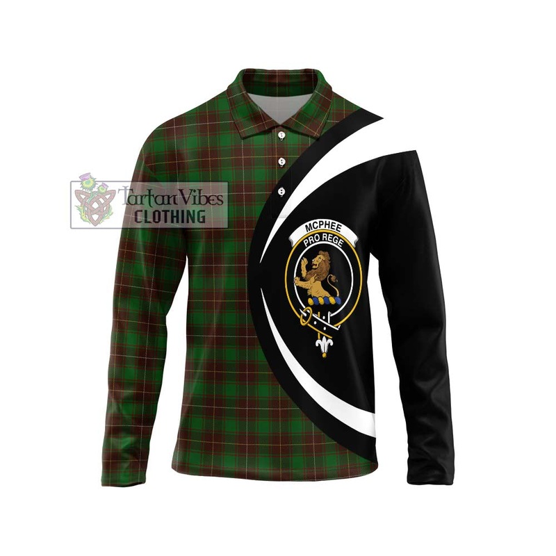 McPhee Hunting Tartan Long Sleeve Polo Shirt with Family Crest Circle Style