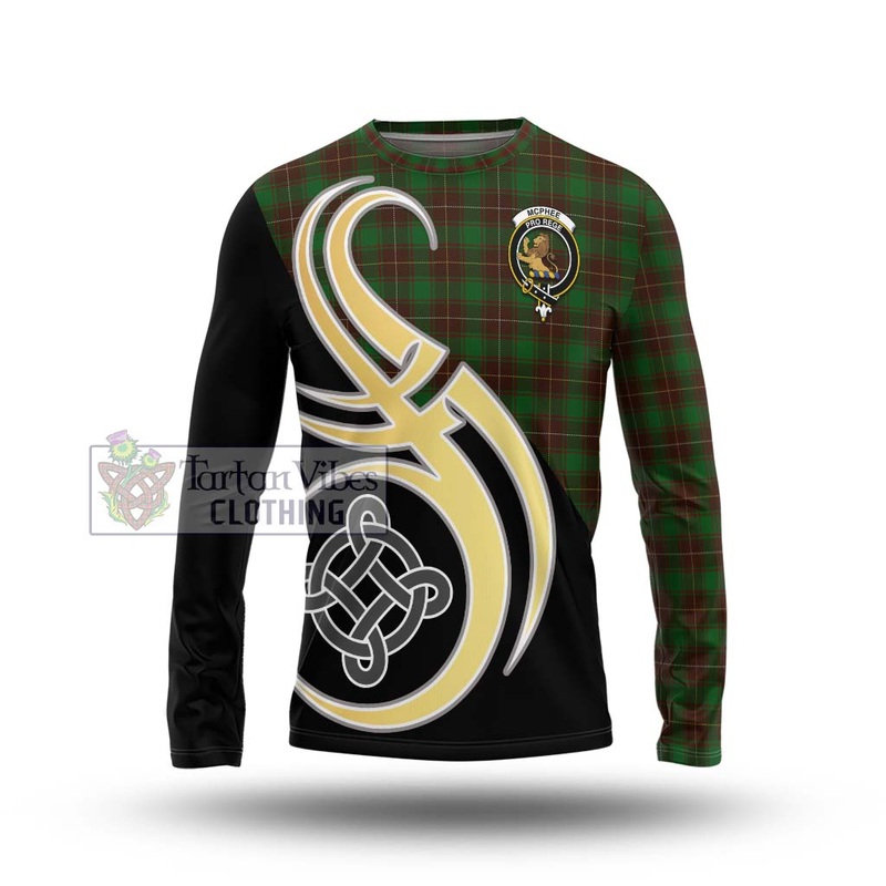 McPhee Hunting Tartan Long Sleeve T-Shirt with Family Crest and Celtic Symbol Style