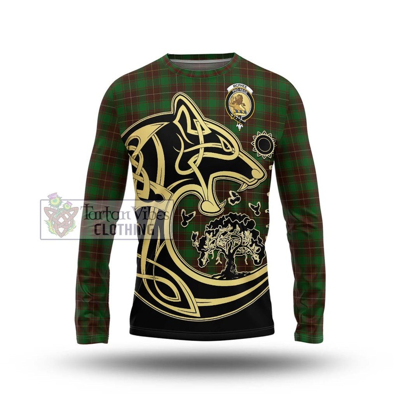 McPhee Hunting Tartan Long Sleeve T-Shirt with Family Crest Celtic Wolf Style
