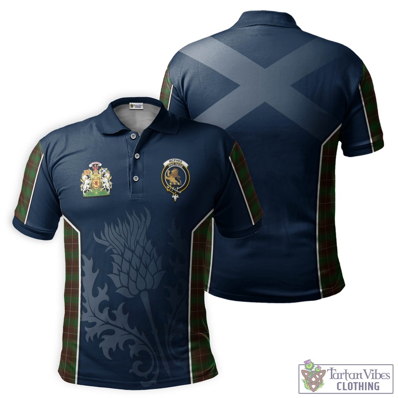 McPhee Hunting Tartan Men's Polo Shirt with Family Crest and Scottish Thistle Vibes Sport Style