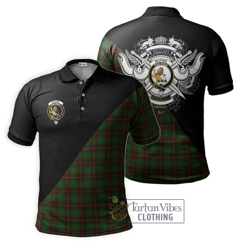 McPhee Hunting Tartan Polo Shirt with Family Crest and Military Logo Style